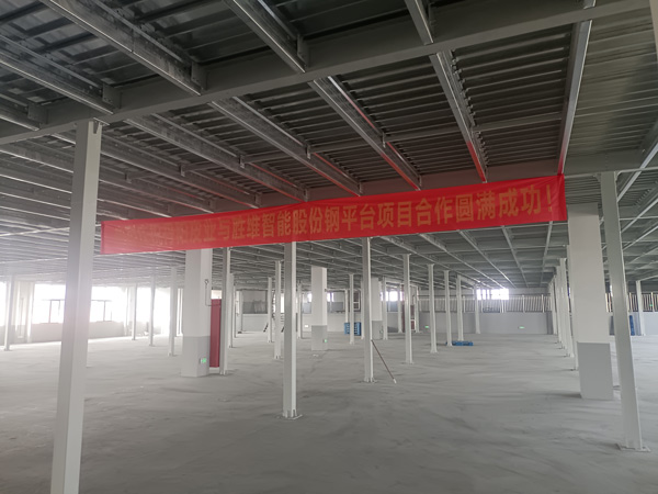 海宁市丹阳皮业仓储性能提升的秘密，藏在胜通为其量身定制的钢平台里！